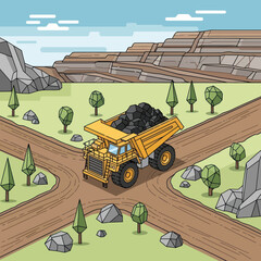 Heavy-duty mining dump truck loaded with coal. © Mukhamad