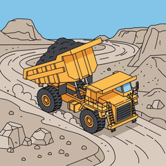 Heavy-duty mining dump truck transporting coal in an open-pit mine. © Mukhamad