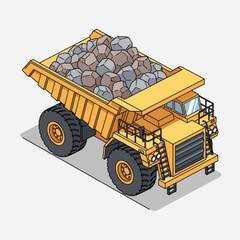 Heavy-duty mining dump truck loaded with rocks, isometric view. © Mukhamad