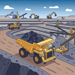 Heavy-duty mining dump truck transporting coal in an open-pit mine. © Mukhamad