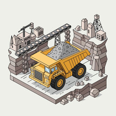 Heavy-duty mining dump truck transporting ore in an industrial setting. © Mukhamad