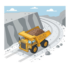 Heavy-duty mining dump truck transporting ore on a construction site. © Mukhamad