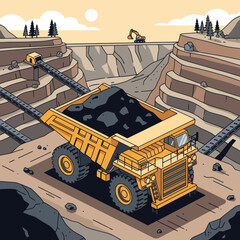 Large Mining Dump Truck Hauling Coal in Open Pit Mine. © Mukhamad