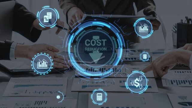 Cost reduction and cost saving through digital transformation, business cost optimization, operational cost reduction, financial savings, and resource efficiency strategy for business success. Funnel