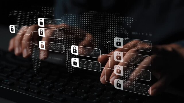 Blockchain structure showing distributed data blocks linked with encryption, representing secure transaction verification, decentralized control, and immutable record system Marrow