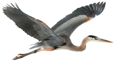 Fototapeta premium Graceful heron soaring through sky with wings spread in flight