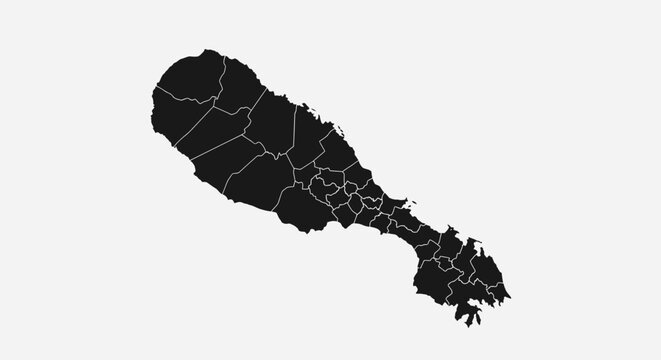 Map Silhouette of Saint Kitts and Nevis with Internal Divisions