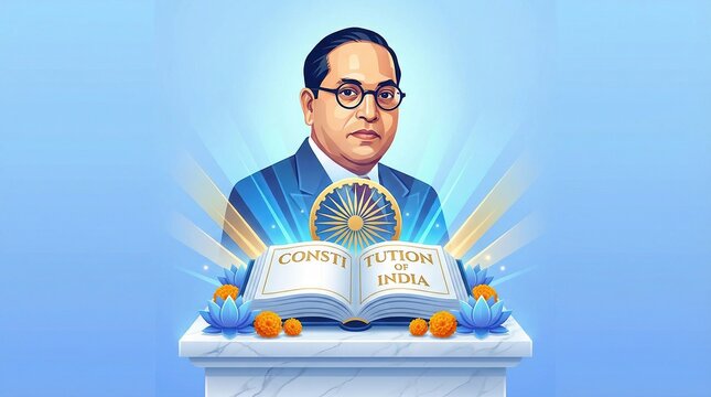 Happy Ambedkar Jayanti Dr BR Ambedkar Portrait with Constitution Book Vector Illustration with white background for card, poster, holding design.
