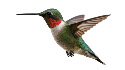 Obraz premium Ruby-throated hummingbird in agile flight with vibrant green and red plumage