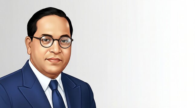 Happy Ambedkar Jayanti Dr BR Ambedkar Portrait with Constitution Book Vector Illustration with white background for card, poster, holding design.
