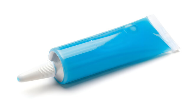 Blue toothpaste tube with white cap isolated on transparent background, isolated on white background