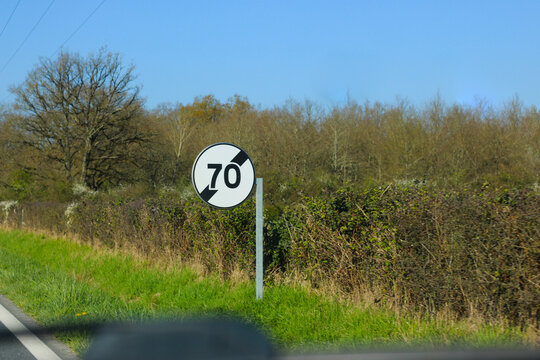 Traffic sign showing speed limit 70 kmh
