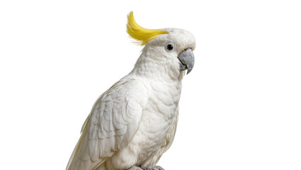 Elegant white cockatoo parrot displaying its brilliant yellow crest, looking right © Andrei