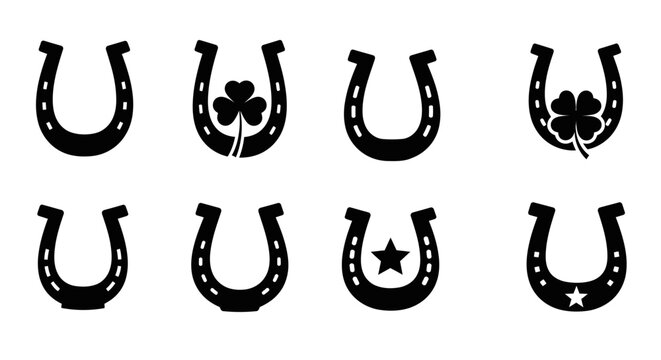 Lucky charms horseshoes and clovers in a simple black silhouette