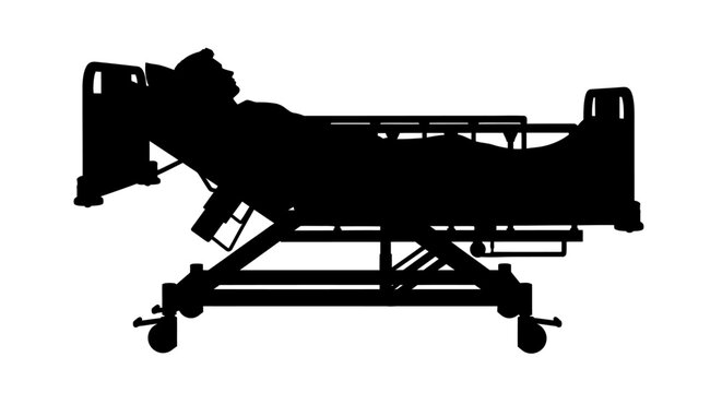 Patient resting in a hospital bed a striking black silhouette