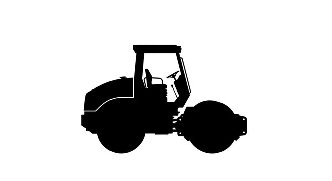 Black silhouette of a road roller construction vehicle side view silhouette