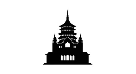 Fototapeta premium Detailed black silhouette of a traditional asian pagoda temple structure