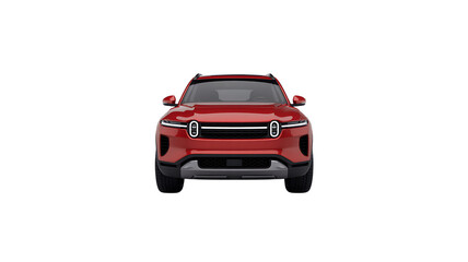 Fototapeta premium Red car front view isolated on white background modern automobile design 