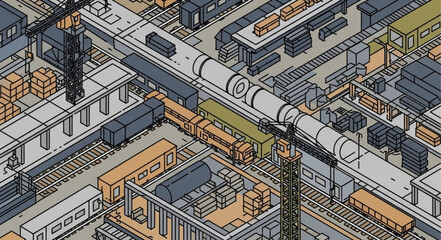 Obraz premium Elevated cylindrical urban commuter train on tracks.