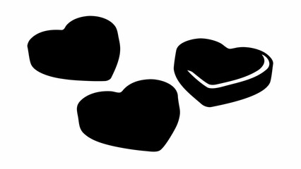 Fototapeta premium Heart shaped candy and chocolate silhouette romantic symbol sweet treats love and affection concept black icons on white background