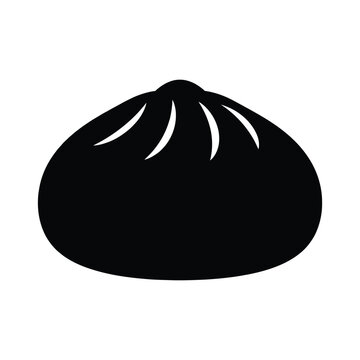 A minimalist black and white vector illustration of a traditional steamed chinese baozi bun