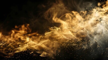 Fototapeta premium A vibrant display of golden smoke and sparks on a dark background