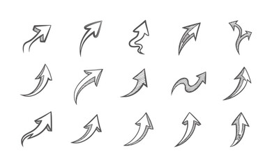 Fototapeta premium Collection of hand drawn style arrows pointing upwards and in curves doodle direction