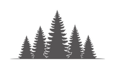 Fototapeta premium Dark grey silhouette of a forest of pine trees white