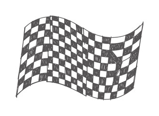 Fototapeta premium Hand drawn checkered racing flag waving white race sport
