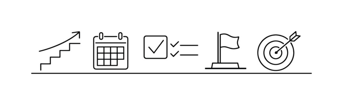 Process steps and sequential planning representing task flow, milestone tracking, and systematic completion of goals in professional environments, staircase steps, arrow, calendar