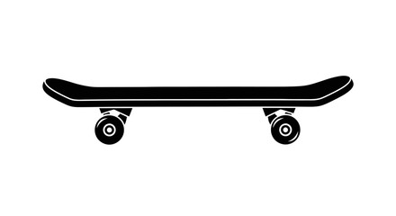 A black skateboard depicted in a minimalist striking silhouette © Asia