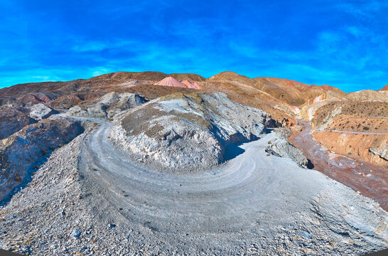 Aerial Panorama Nevada Anniversary Mine Road and Rocky Desert Landscape