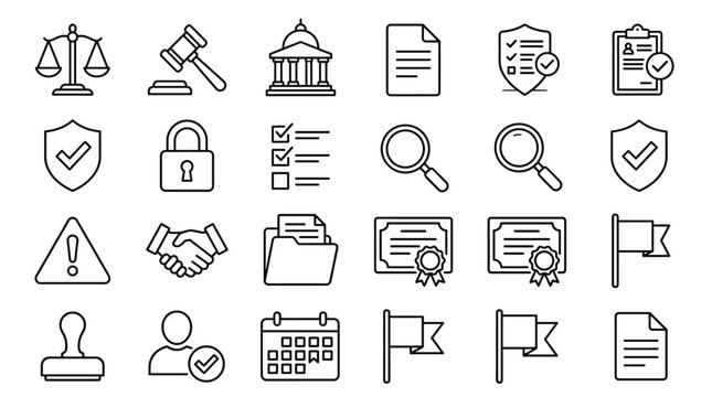 Set of 27 Legal and Law Line Icons Vector