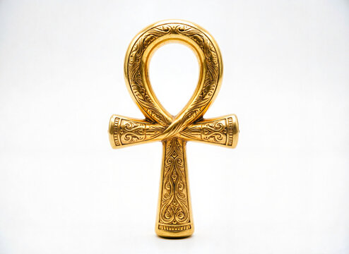 gold ancient Egyptian ankh symbol on white
