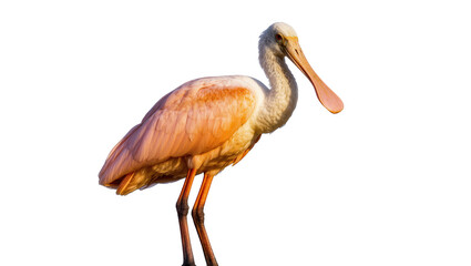 Fototapeta premium Elegant Roseate Spoonbill with long spatulate beak, showing off its beautiful pink plumage