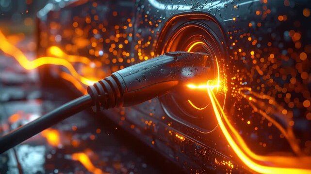 Electric Car Charging: Capturing the energy transition, an electric car charges, a visual metaphor for sustainable transportation and technological progress.