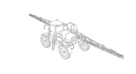 Tractor with long sprayer boom for agricultural use on white background © Dipan