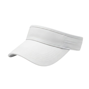 Plain white sun visor hat for sports and outdoor summer activities, isolated on transparent cutout png.