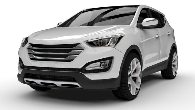 White premium city crossover on a white background. 3d rendering.