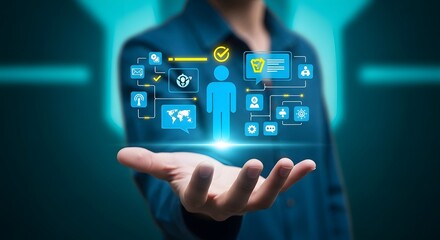 Obraz premium A futuristic person interacting with a digital interface