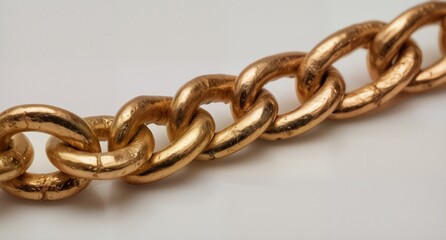 Fototapeta premium close up of a textured gold chain on a white background.