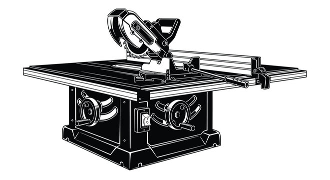 Detailed illustration of a table saw showcasing its mechanical design silhouette