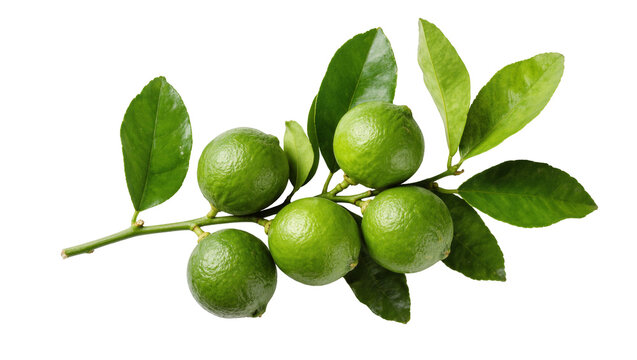 Limes on a branch with fresh green leaves, essential ingredient for cooking and beverages