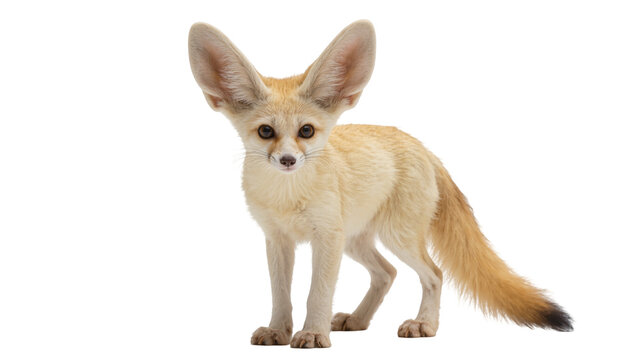 Adorable fennec fox with prominent ears, a charming desert animal standing gracefully.