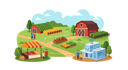 Fototapeta premium Smart Farming & Farm-to-Table Food Supply Chain with Digital Technology & IoT
