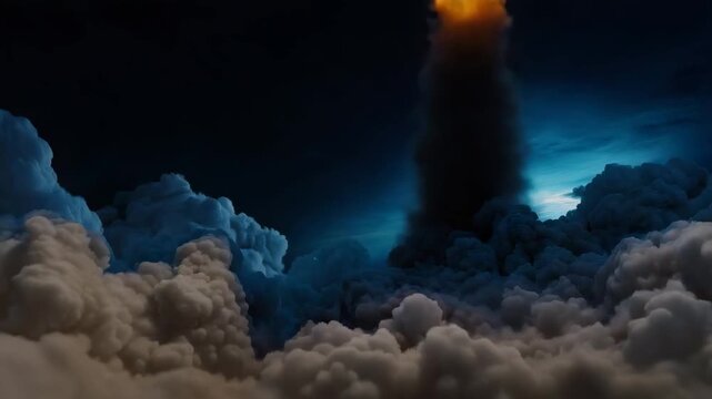 Space shuttle launching above Earth with powerful flames and smoke trail, space mission, rocket launch, aerospace technology, exploration, orbital flight, futuristic transport, scientific innovation, 