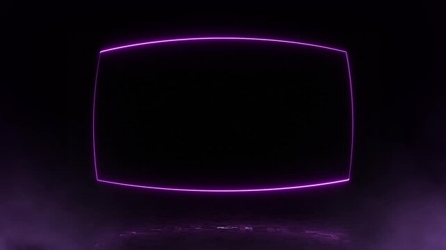 glowing neon pink tv style frame boder with smoke effect and reflecting floor on black background