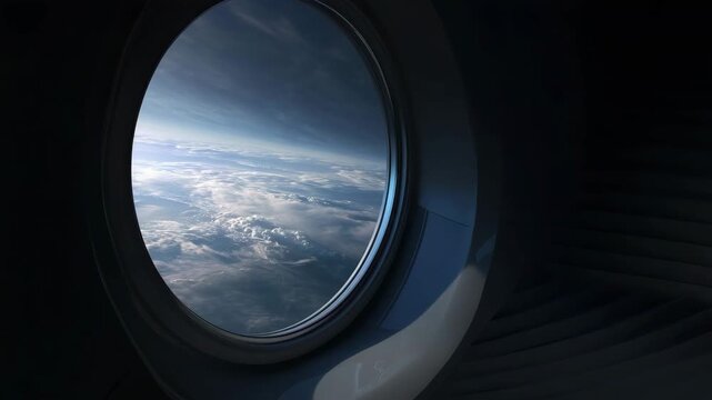 View of Earth from spacecraft window in outer space, planet horizon above clouds, space exploration, astronomy, orbital perspective, cosmic travel, universe, futuristic science, Earth observation