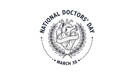 Obraz premium Minimalist heart with laurel wreath logo for National Doctors' Day on March 30 isolated on white background