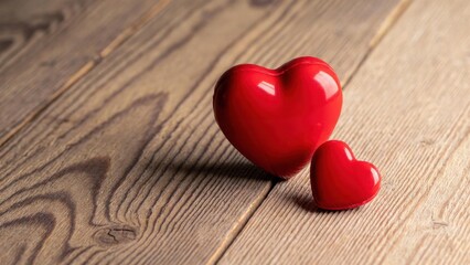Fototapeta premium Red hearts rest on rustic wooden planks